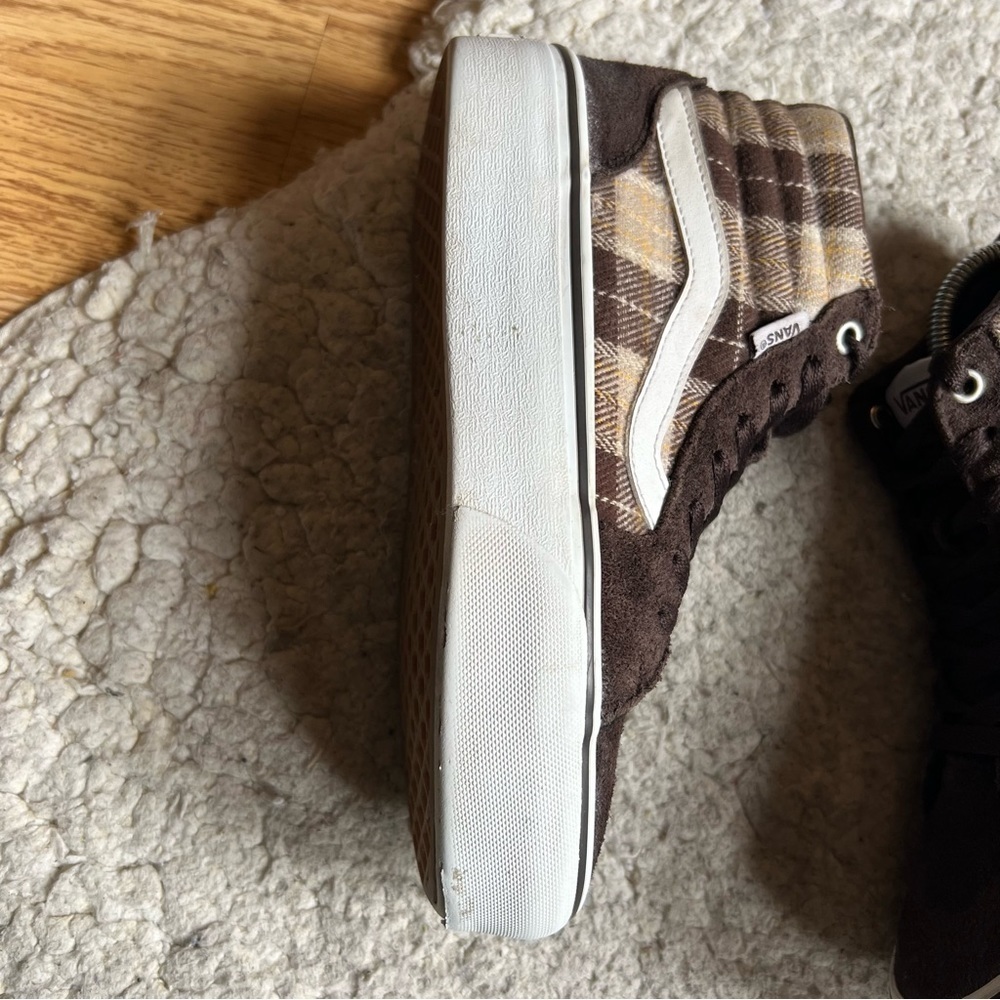Vans: Brown Cream Tan Plaid Mix Filmore Hi Platform Sneakers Women's Size 6 - Picture 6 of 14